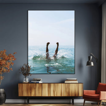 14351555-MGV-CV-24X36-Ocean Splash Wall Art Canvas Print, Framed Playful Beach Art Picture Print, Coastal Summer Perfect Coastal Contemporary Decor