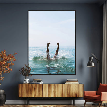 14351555-MGV-CV-24X36-Ocean Splash Wall Art Canvas Print, Framed Playful Beach Art Picture Print, Coastal Summer Perfect Coastal Contemporary Decor