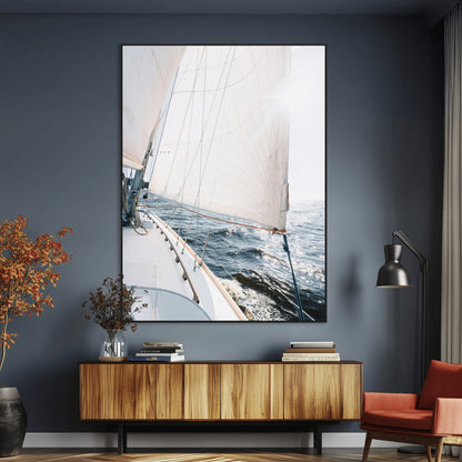 95570785-MGV-CV-24X36-Sailing Boat Wall Art Canvas Print, Framed Bright Nautical Art Picture Print, Sailing Sea Perfect Coastal Minimalist Decor Artwork