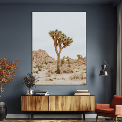 80210318-MGV-CV-24X36-Joshua Tree Wall Art Canvas Print, Framed Desert Minimalism Art Picture Print, Neutral Earth Tones Perfect Southwestern Minimalist