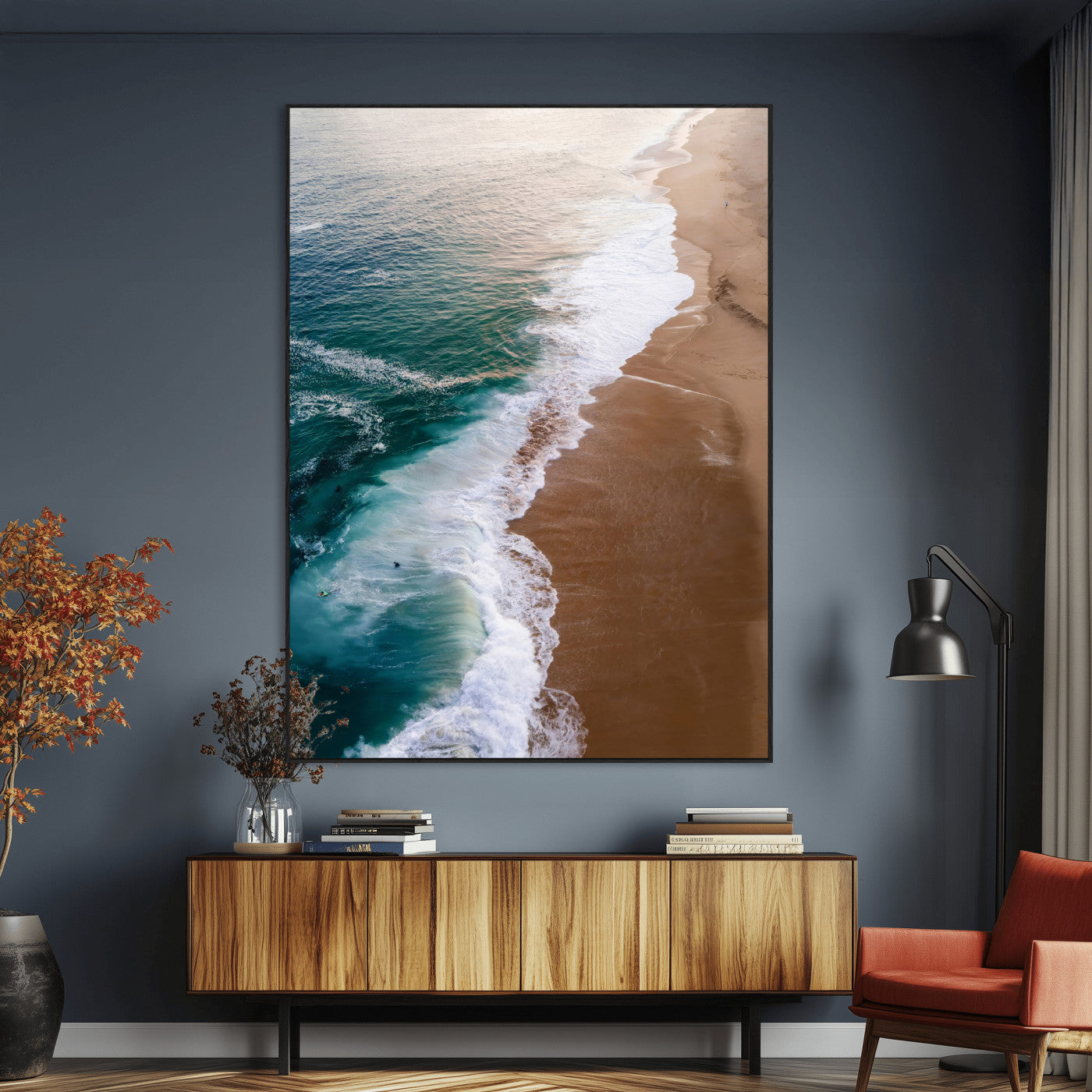 46042804-MGV-CV-24X36-Aerial Beach Wall Art Canvas Print, Framed Coastal Waves Art Picture Print, Turquoise Ocean Perfect Modern Coastal Decor Artwork