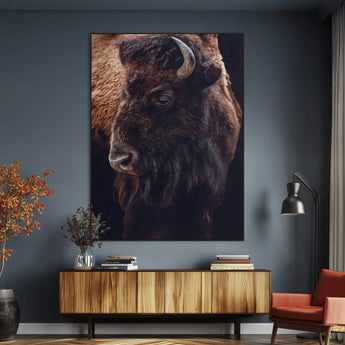 56758157-MGV-CV-24X36-Bison Portrait Wall Art Canvas Print, Framed Rustic Wall Accent Art Picture Print, Lodge Style Perfect Rustic Lodge Decor Artwork