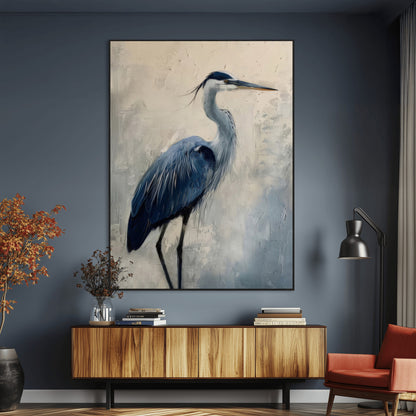 51380726-MGV-CV-24X36-Blue Heron Decor Wall Art Canvas Print, Framed Coastal Bird Design Art Picture Print, Minimal Heron Portrait Perfect Coastal
