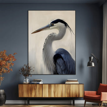 60171823-MGV-CV-24X36-Blue Heron Wall Art Canvas Print, Framed Coastal Bird Theme Art Picture Print, Minimalist Wildlife Perfect Coastal Minimalist