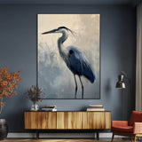 68368019-MGV-CV-24X36-Blue Heron Art Wall Art Canvas Print, Framed Crane Bird Painting Art Picture Print, Elegant Wildlife Scene Perfect Coastal