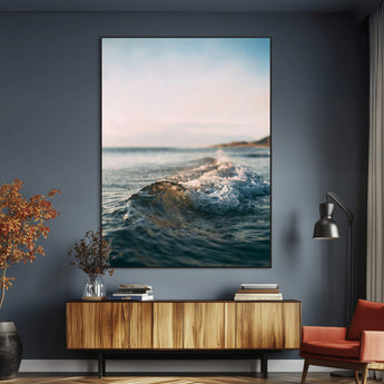 65283502-MGV-CV-24X36-Ocean Waves Wall Art Canvas Print, Framed Coastal Serenity Art Picture Print, Golden Hour Perfect Modern Coastal Decor Artwork