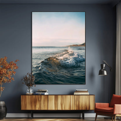 65283502-MGV-CV-24X36-Ocean Waves Wall Art Canvas Print, Framed Coastal Serenity Art Picture Print, Golden Hour Perfect Modern Coastal Decor Artwork