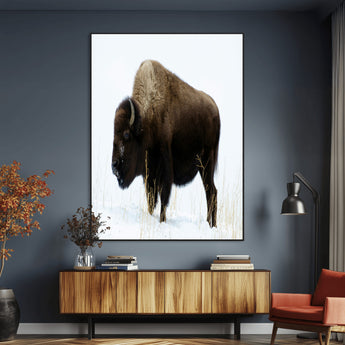 76778120-MGV-CV-24X36-Bison Photography Wall Art Canvas Print, Framed Western Wildlife Art Picture Print, Buffalo On Snow Perfect Western Rustic Decor
