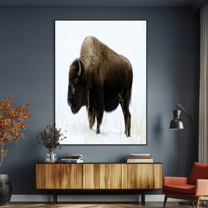 76778120-MGV-CV-24X36-Bison Photography Wall Art Canvas Print, Framed Western Wildlife Art Picture Print, Buffalo On Snow Perfect Western Rustic Decor