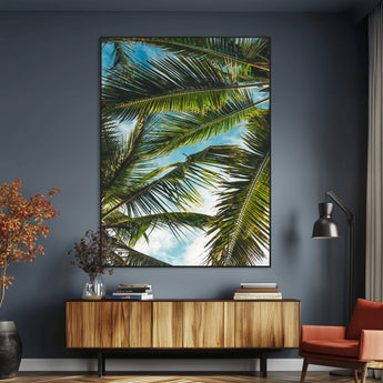 31086560-MGV-CV-24X36-Palm Leaves Wall Art Canvas Print, Framed Tropical Vibes Art Picture Print, Green Foliage Perfect Tropical Boho Decor Artwork