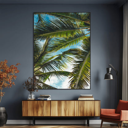 31086560-MGV-CV-24X36-Palm Leaves Wall Art Canvas Print, Framed Tropical Vibes Art Picture Print, Green Foliage Perfect Tropical Boho Decor Artwork