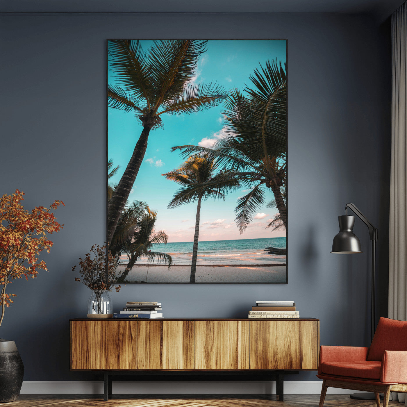 49451039-MGV-CV-24X36-Palm Trees Wall Art Canvas Print, Framed Tropical Beach Art Picture Print, Ocean Breeze Perfect Tropical Coastal Decor Artwork