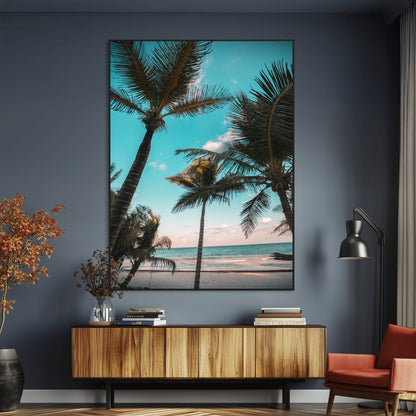 49451039-MGV-CV-24X36-Palm Trees Wall Art Canvas Print, Framed Tropical Beach Art Picture Print, Ocean Breeze Perfect Tropical Coastal Decor Artwork
