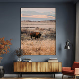 75146693-MGV-CV-24X36-Solitary Buffalo Wall Art Canvas Print, Framed Golden Prairie Art Picture Print, Earthy Tones Perfect Rustic Western Decor Artwork