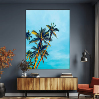 62885569-MGV-CV-24X36-Palm Trees Wall Art Canvas Print, Framed Tropical Vibes Art Picture Print, Blue Sky Perfect Coastal Boho Decor Artwork