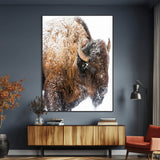 27690436-MGV-CV-24X36-Snowy Buffalo Wall Art Canvas Print, Framed Wildlife Photography Art Picture Print, Rustic Lodge Perfect Rustic Lodge Decor Decor