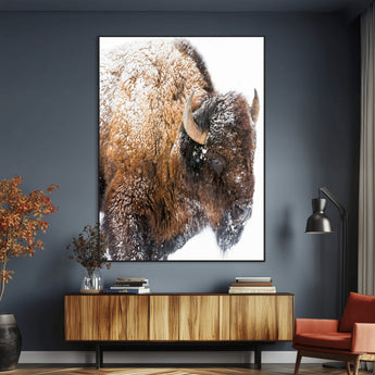 27690436-MGV-CV-24X36-Snowy Buffalo Wall Art Canvas Print, Framed Wildlife Photography Art Picture Print, Rustic Lodge Perfect Rustic Lodge Decor Decor