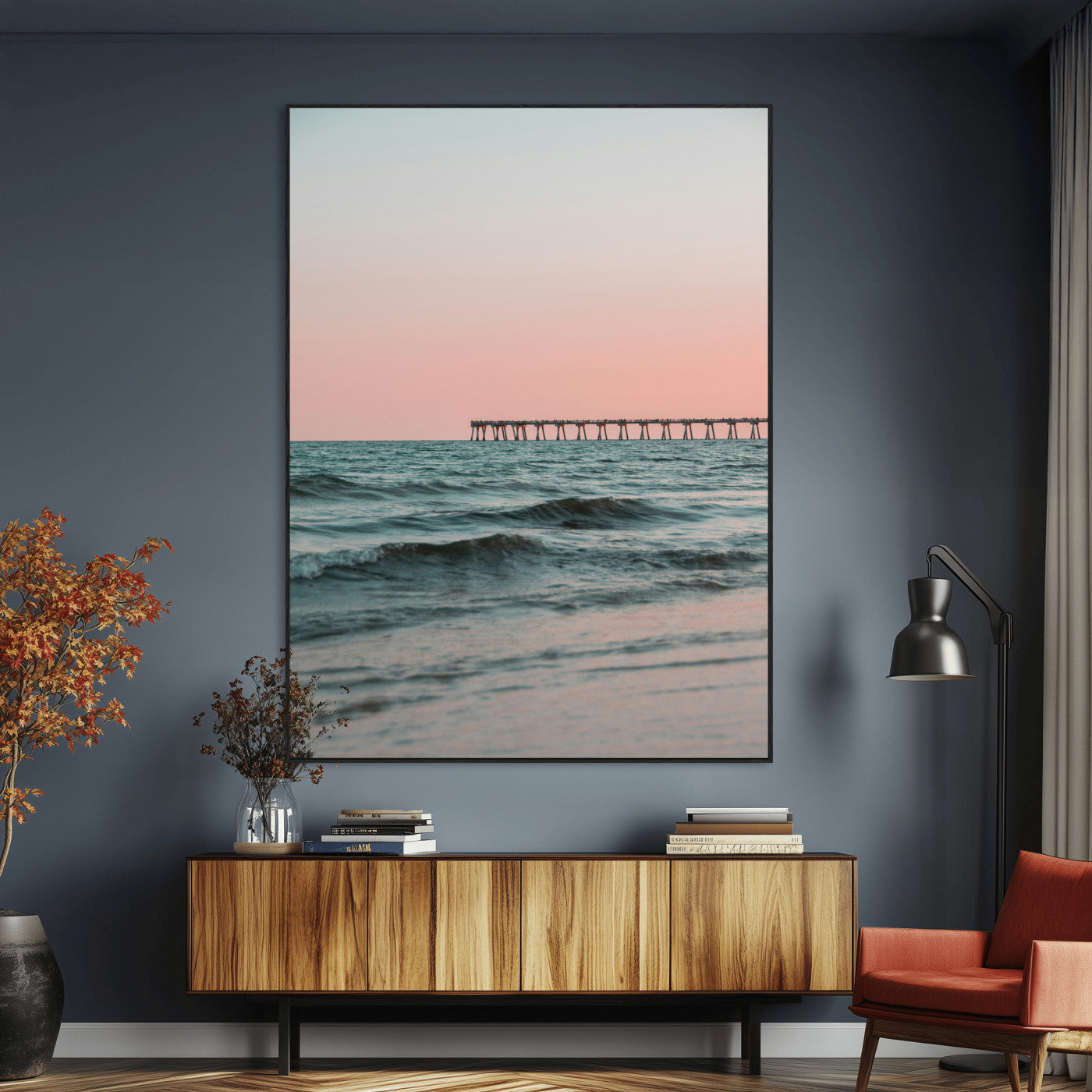 89450227-MGV-CV-24X36-Minimalist Seascape Wall Art Canvas Print, Framed Soft Pastel Sunset Art Picture Print, Tranquil Ocean Perfect Minimalist Coastal