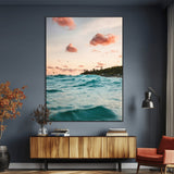 13960366-MGV-CV-24X36-Tropical Seascape Wall Art Canvas Print, Framed Sunset Ocean Art Picture Print, Coastal Aesthetic Perfect Coastal Bohemian Decor