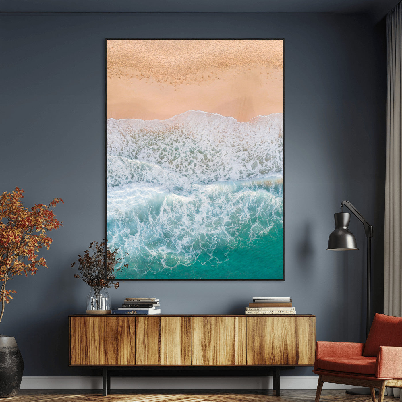 91434062-MGV-CV-24X36-Beach Aerial Wall Art Canvas Print, Framed Soft Waves Art Picture Print, Ocean Tranquility Perfect Coastal Minimalist Decor