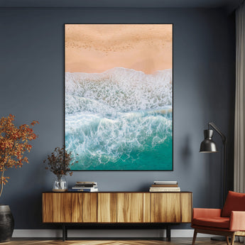 91434062-MGV-CV-24X36-Beach Aerial Wall Art Canvas Print, Framed Soft Waves Art Picture Print, Ocean Tranquility Perfect Coastal Minimalist Decor