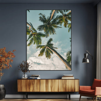 80452931-MGV-CV-24X36-Tropical Palm Trees Wall Art Canvas Print, Framed Coastal Nature Art Picture Print, Relaxing Summer Vibes Perfect Boho Coastal