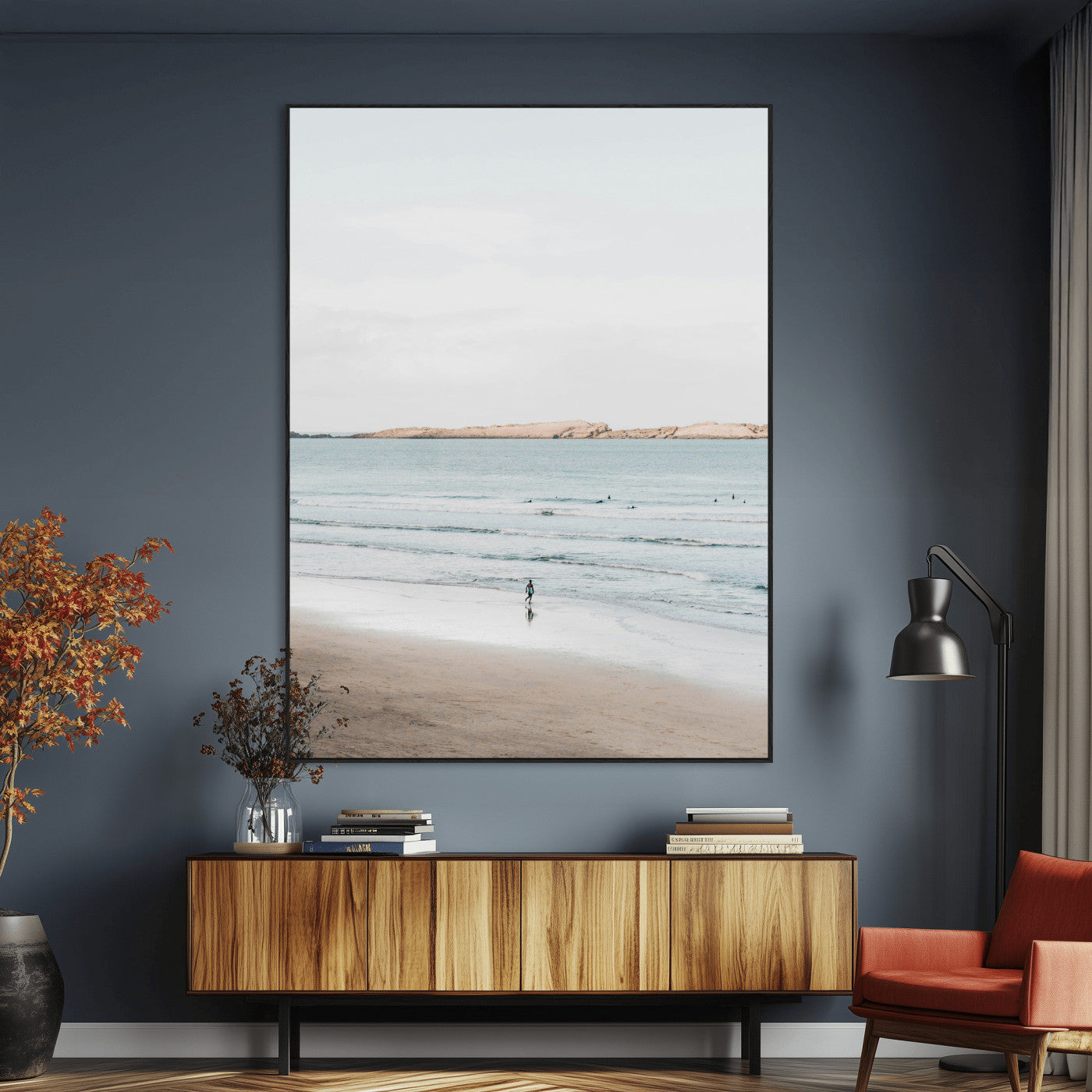 66350373-MGV-CV-24X36-Minimalist Beach Wall Art Canvas Print, Framed Soft Blue Tones Art Picture Print, Tranquil Ocean Perfect Coastal Minimalist Decor