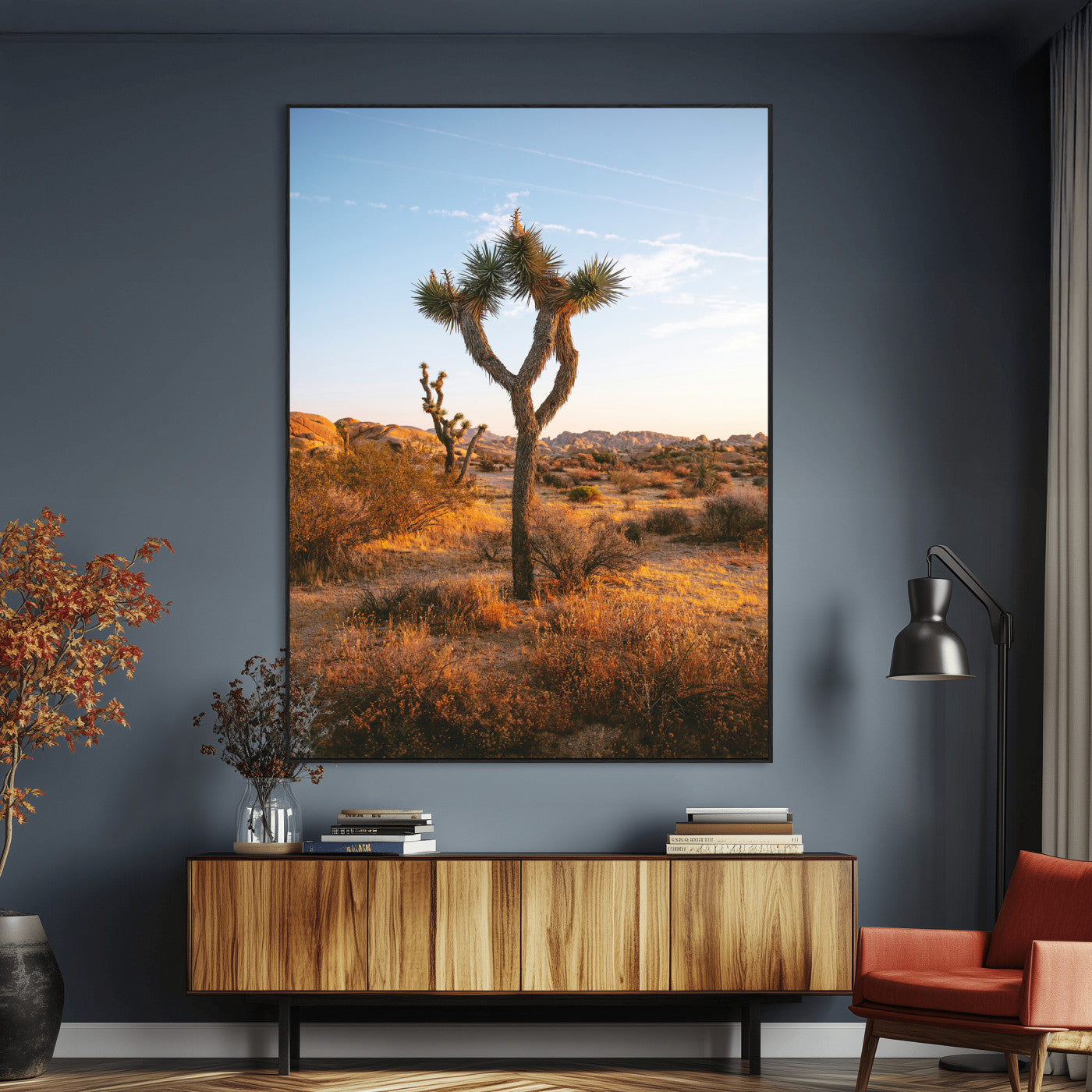 90776393-MGV-CV-24X36-Joshua Tree Wall Art Canvas Print, Framed Golden Hour Desert Art Picture Print, Sunset Glow Perfect Southwestern Boho Decor