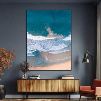 97740681-MGV-CV-24X36-Aerial Beach View Wall Art Canvas Print, Framed Ocean Waves Art Picture Print, Coastal Serenity Perfect Coastal Minimalist Decor