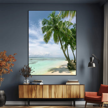 80489589-MGV-CV-24X36-Palm Tree Beach Wall Art – Tropical Paradise Canvas Print with White Sand and Turquoise Ocean, Coastal Photography for Bedroom,