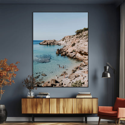 39329622-MGV-CV-24X36-Coastal Wall Art – Turquoise Water and Rocky Beach Canvas Print, Scenic Seaside Photography Decor for Bedroom, Living Room,