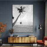 41303063-MGV-CV-24X36-Coastal Wall Art – Palm Tree Swing Black and White Canvas Print, Tropical Beach Photography Decor for Bedroom, Living Room,