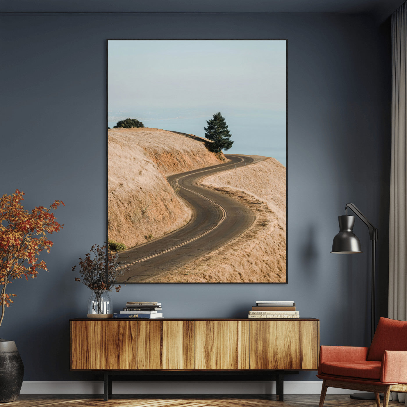 44236608-MGV-CV-24X36-Landscape Wall Art – Winding Road Through Golden Hills Canvas Print, Scenic Nature Photography Decor for Bedroom, Living Room,