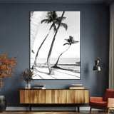 16582004-MGV-CV-24X36-Black and White Tropical Palm Trees Canvas Wall Art – Minimalist Coastal Photography, Large Framed Print for Home, Office, Living