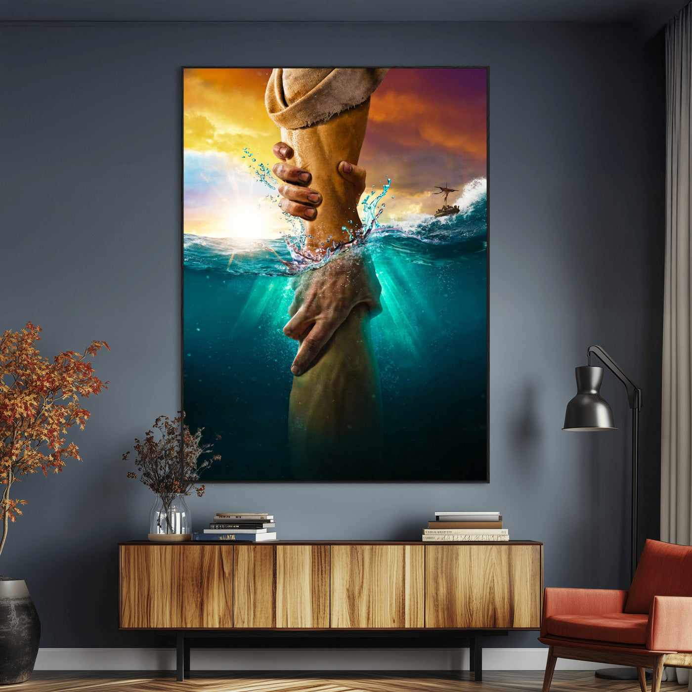 68298058-MGV-CV-24X36-Inspirational Wall Art – Helping Hands Canvas Print, Powerful Ocean and Light Photography Decor for Bedroom, Living Room, Office