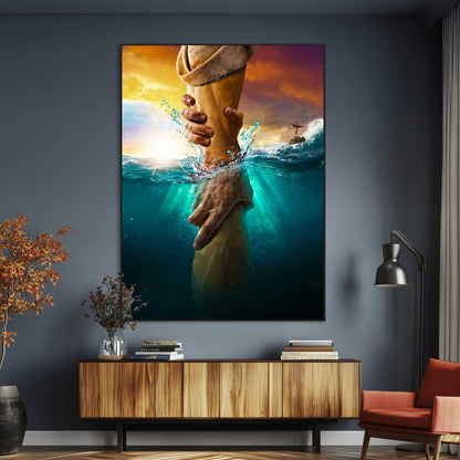 68298058-MGV-CV-24X36-Inspirational Wall Art – Helping Hands Canvas Print, Powerful Ocean and Light Photography Decor for Bedroom, Living Room, Office