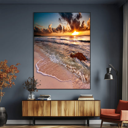 14930-MGV-CV-24X36-Beach Sunset Wall Art Canvas Print, Framed Ocean Horizon Art Picture Print, Tropical Shore Perfect Minimalist Coastal Decor