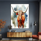 39803-MGV-CV-24X36-Texas Longhorn Wall Art Canvas Print, Framed Rustic Cattle Art Picture Print, Western Bull Perfect Rustic Western Decor Artwork
