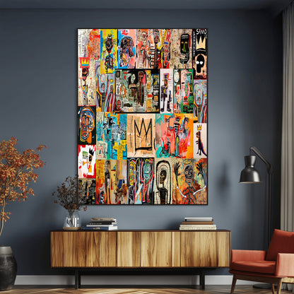 58689-MGV-CV-24X36-Basquiat Style Wall Art Canvas Print, Framed Neo Expressionism Art Picture Print, Street Art Perfect Urban Contemporary Decor