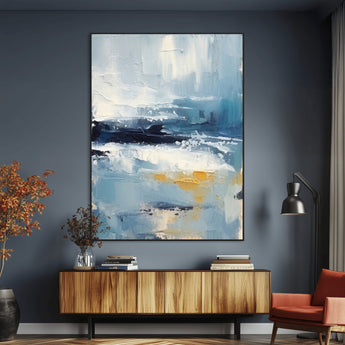 80358-MGV-CV-24X36-Abstract Seascape Wall Art Canvas Print, Framed Coastal Horizon Art Picture Print, Textured Ocean Perfect Minimal Coastal Decor