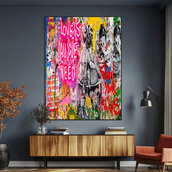 23129-MGV-CV-24X36-Street Love Wall Art Canvas Print, Framed Pop Graffiti Art Picture Print, Neon Lettering Perfect Urban Pop Decor Artwork