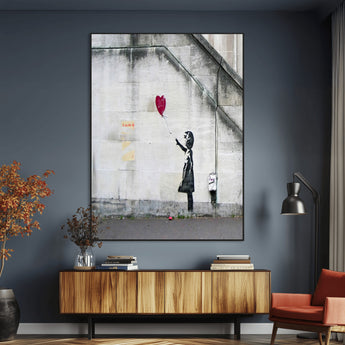 35033-MGV-CV-24X36-Balloon Girl Wall Art Canvas Print, Framed Street Banksy Art Picture Print, Urban Contrast Perfect Minimal Urban Decor Artwork
