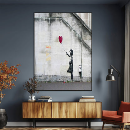 35033-MGV-CV-24X36-Balloon Girl Wall Art Canvas Print, Framed Street Banksy Art Picture Print, Urban Contrast Perfect Minimal Urban Decor Artwork