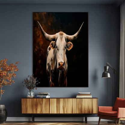 11823-MGV-CV-24X36-Texas Longhorn Wall Art Canvas Print, Framed Western Bull Art Picture Print, Rustic Cow Perfect Rustic Western Decor Artwork