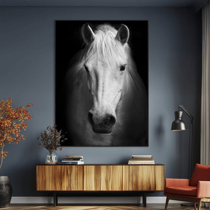 36639-MGV-CV-24X36-Large Wall Art White Horse on Black Background Canvas Print