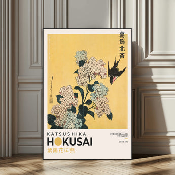 11004-SEG-FC-51X34_Oversize_Oversize-Hokusai Hydrangea Wall Art – Japanese Floral Canvas Print with Swallow Bird, Classic Ukiyo-e Nature Decor for Bedroom, Office or