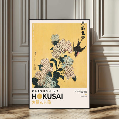 11004-SEG-FC-51X34_Oversize_Oversize-Hokusai Hydrangea Wall Art – Japanese Floral Canvas Print with Swallow Bird, Classic Ukiyo-e Nature Decor for Bedroom, Office or