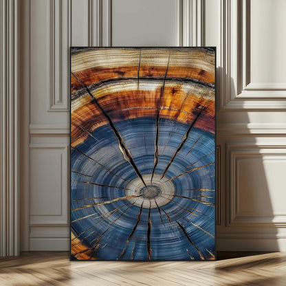 58959380-SEG-FC-51X34_Oversize_Oversize-Tree Rings Wall Art Canvas Print, Framed Wood Texture Art Picture Print, Blue Grain Perfect Rustic Modern Decor Artwork