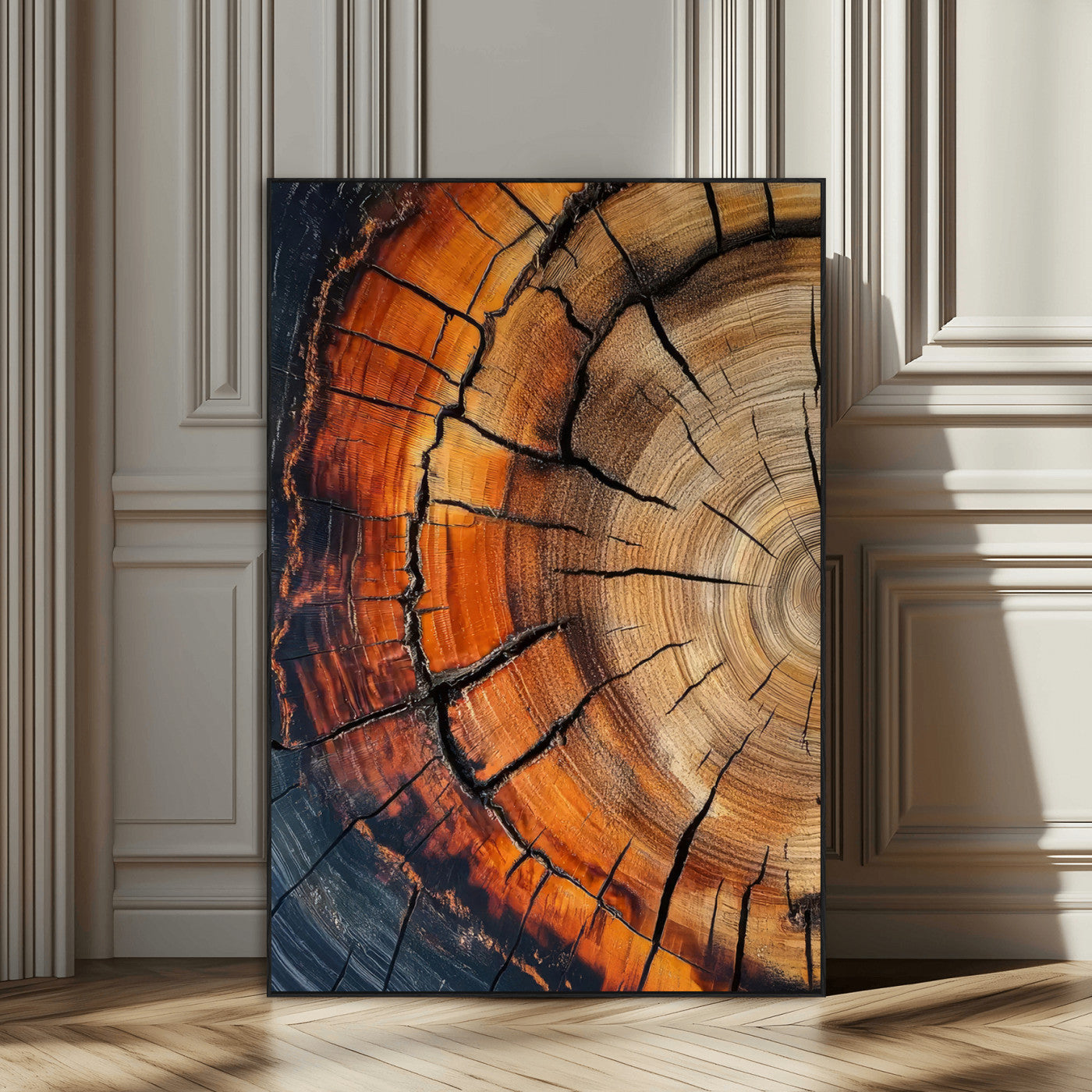 33751185-SEG-FC-51X34_Oversize_Oversize-Tree Rings Wall Art Canvas Print, Framed Wood Detail Art Picture Print, Rustic Texture Perfect Rustic Warm Decor Artwork