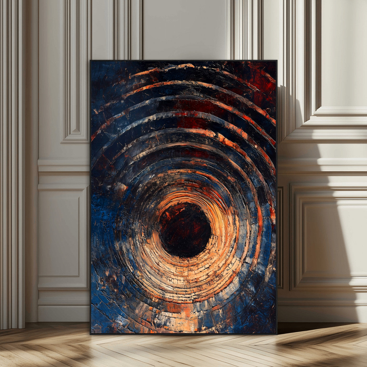 95449028-SEG-FC-51X34_Oversize_Oversize-Textured Spiral Wall Art Canvas Print, Framed Abstract Void Art Picture Print, Wooden Vortex Perfect Modern Industrial Decor